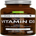 High Absorption Vegan Vitamin D3 1000IU, 365 Tablets, 100% Plant-Based & Non-Gmo
