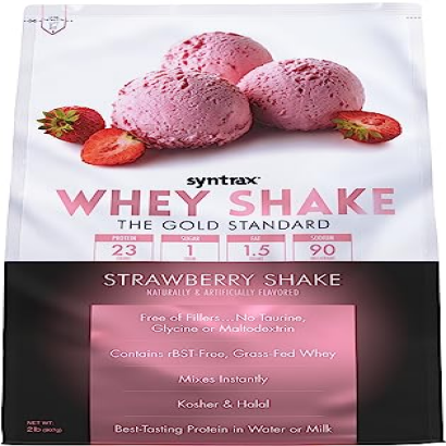Syntrax Nutrition Whey Shake Protein Powder, Cold Filtered & Undenatured Whey Protein Blend, Strawberry Shake, 2 lbs