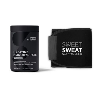Sports Research Creatine Monohydrate and Sweet Sweat Xtra Coverage Waist Trimmer (Large)