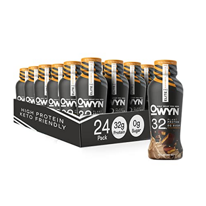OWYN Pro Elite Vegan Plant-Based High Protein Keto Shake, 32g Protein, 9 Amino Acids, Omega-3, Prebiotics, Superfoods Greens for Workout and Recovery, 0g Net Carbs, Zero Sugar (No Nut Butter Cup, 24 Pack)