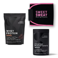 Sports Research Creatine Monohydrate, Dutch Chocolate Whey Protein and Sweet Sweat Waist Trimmer - Black and Pink (Small)
