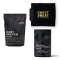 Sports Research Creatine Monohydrate, Dutch Chocolate Whey Protein and Sweet Sweat Waist Trimmer - Black and Yellow (Small)