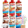 Premier Protein Shake Variety Sampler Pack | Cafe Latte, Vanilla, Chocolate, Strawberry, Chocolate Peanut Butter | Pack of 6 with straws