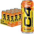 (12 Pack) Cellucor C4 Sport Energy Drink, Starburst Orange, Zero Sugar, 16 Fl Oz