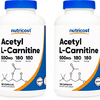 Nutricost Acetyl L-Carnitine 500mg, 180 Capsules - Non-GMO and Gluten Free (2 Bottles)