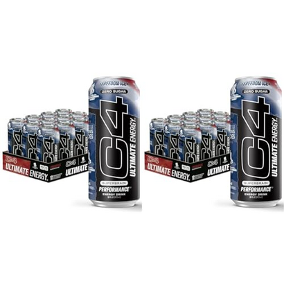 C4 Ultimate x Wounded Warrior Project Sugar Free Energy Drink Freedom Ice | 16oz (Pack of 24) | Pre Workout Performance Drink with No Artificial Colors or Dyes