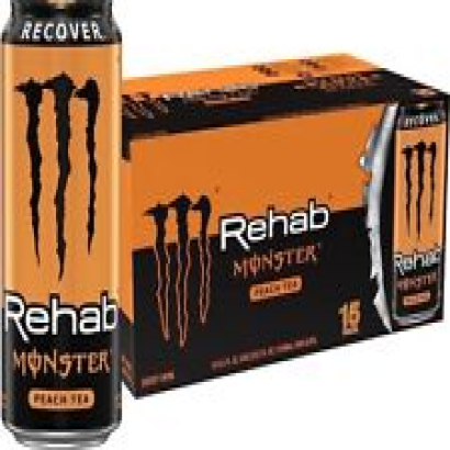 Monster Rehab Peach Tea + Energy Energy Iced Tea Energy Drink 15.5 Ounce 15 Pack