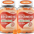 Vitamin C D Zinc Gummies 5000IU Sugar Free Elderberry Echinacea Ginseng 2 Pack