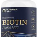 Puregen Labs Biotin 10,000 MCG Supports Healthy Hair, Skin & Nails 360 Veg Tabs