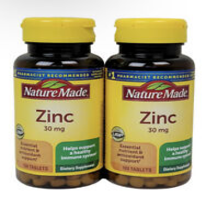2 Bottles Of Nature Made Zinc Supplements 30 MG 100ct Each Sealed, Expires 10/25