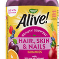 Nature's Way Alive! Hair Skin & Nails Gummies, w/ Collagen Biotin Vitamins C & E