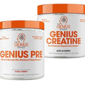 Genius Pre Workout Powder, Sour Cherry, and Genius Micronized Creatine Monohydrate Powder, Unflavored, All Natural Nootropic Pre Workout and Post Workout Supplement Stack