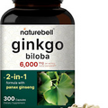 Ginkgo Biloba 6000Mg W/ Red Panax Ginseng for Memory Focus Brain Health 300 Cap