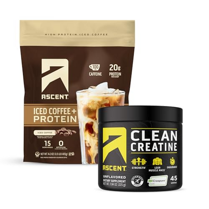 Ascent Plant Protein Powder, Iced Coffee 2 lb & Creatine Monohydrate Powder, Unflavored 45 Servings
