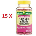 15 Pack Spring Valley Extra Strength Hair Skin and Nails 120 Softgels Total