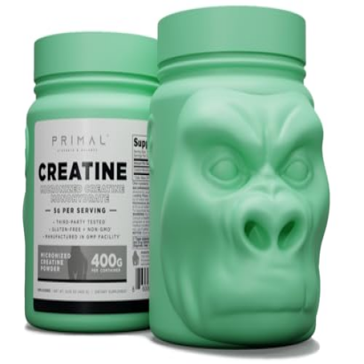 Primal Creatine Monohydrate Powder (400 Grams) | Unflavored Micronized Creatine Muscle Development Supplement for Pre-Workout & Recovery | 5g Creatine Monohydrate per Serving