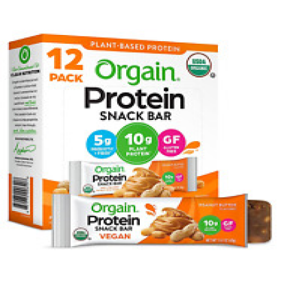 Orgain Organic Plant Based Protein Bar, Peanut Butter - 10g of Protein,...