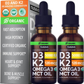 Organic Vitamin D3 K2 Drops - 2-Pack, 5000 IU, Maximum Strength D3 Liquid 5000 I