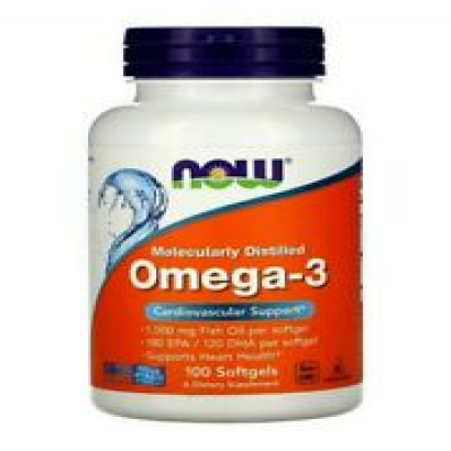 Omega-3 100 Softgels Now Foods Molecularly Distilled 1,000 mg Fish Oil Per pill
