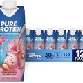 (12 Pack) Pure Protein Strawberry Milkshake with Nutrition, Non GMO, 11 Fl Oz