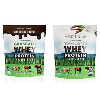 Opportuniteas Chocolate & Vanilla Whey Protein Powder Bundle - Grass Fed Whey Isolate - Delicious Taste for Shakes, Smoothies, Cooking & Baking - Gluten Free & Non GMO - 5 Pounds