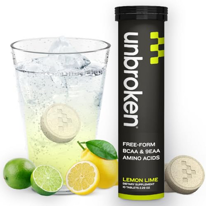 UNBROKEN Amino Energy Tablets with All 9 EAA & BCAA Amino Acids in Free-Form, Amino Acids Supplement for Faster Recovery & Less Muscle Soreness, Post & Preworkout for Men & Women,10 Serv. Lemon/Lime.