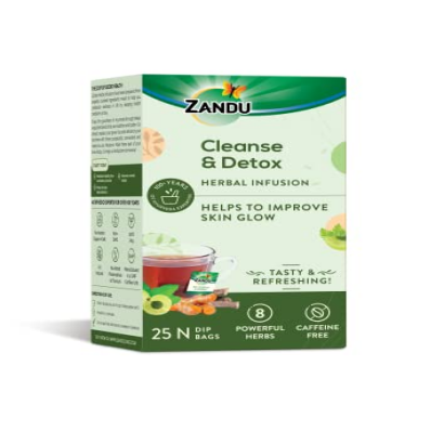 Zandu Cleanse & Detox Herbal Infusion: Use This Tea Bag to Give Your Body the Gift of Good Health |Helps Improve Skin Glow & Detoxifies the Body | Supports Holistic Health(25 Tea bags)