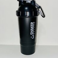Protein Shaker Bottle with Powder Storage and Pill Box, 18oz/500ml (Black)
