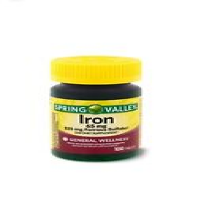Spring Valley Iron  Dietary Supplement Tablets, 65 mg, 100 Count , Exp:10/2025
