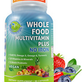 Vegan Whole Food Multivitamin without Iron, Daily Multivitamin for Women and Men