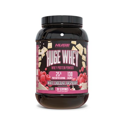 Huge Supplements, Whey Protein Concentrate Powder, 25g Protein Per Serving, 5g BCAA's, Improved Mixability (White Chocolate Raspberry)