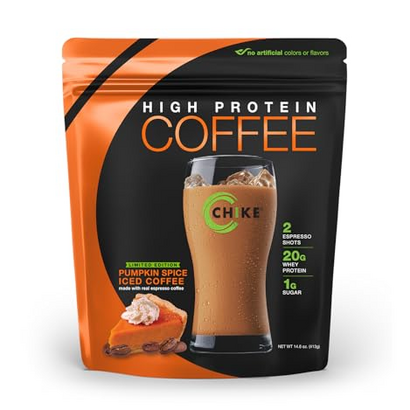 Chike Pumpkin Spice High Protein Iced Coffee, 20 G Protein, 2 Shots Espresso, 1 G Sugar, Keto Friendly and Gluten Free, 14 Servings (14.6 Ounce)