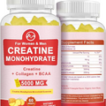 Sugar Free Creatine Monohydrate 5000mg Gummy, Chewable Creatine Supplements for Men & Women, Creatine Gummy Gains for Building Muscle, Energy, Pre Workout, Pineapple Flavored
