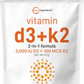 Vitamin D3 5000 IU with K2 100 Mcg, 300 Soft-Gels K2 MK-7 D3 Vitamin Supplement
