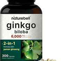 Ginkgo Biloba 6000mg w/ Red Panax Ginseng for Memory Focus Brain Health 300 Caps