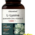 NatureBell L-Lysine 1,000mg Capsules + Quercetin 250mg with Vitamin C and Zinc, 240 Count | Free Form Amino Acids, L Lysine Complex | Immune Support, Lip & Skin Health Supplement