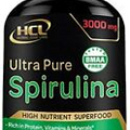 Organic Spirulina Powder Capsules 3000 mg Purest Non-Irradiated Blue Green Algae