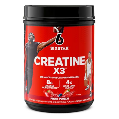 Creatine Powder | Six Star Creatine X3 | Creatine HCl + Creatine Monohydrate Powder |Muscle Recovery Workout Supplement | Creatine Supplements | Fruit Punch (30 Servings)