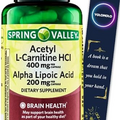 Acetyl L-Carnitine HCI 400 mg + Alpha Lipoic Acid 200 mg Capsules Spring Valley, 50 Count and Bookmark Gift of YOLOMOLO