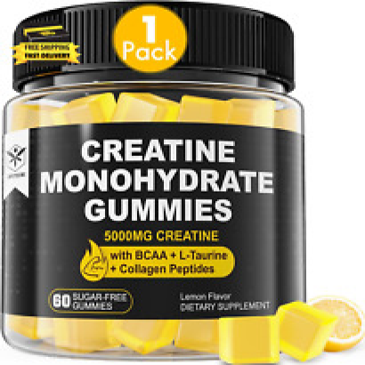 Creatine Monohydrate Gummies 5G for Men & Women, 7000Mg with BCAA, Collagen Pept