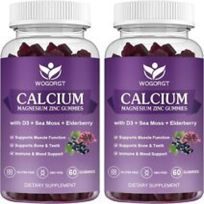Calcium Magnesium Zinc Gummies with Vitamin D3 - High 60 Count (Pack of 2)