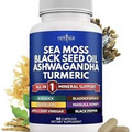 Sea Moss Black Seed Oil Capsules Ashwagandha Turmeric Bladderwrack Burdock 3PACK