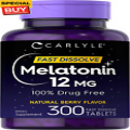 Melatonin 12 Mg Fast Dissolve 300 Tablets Natural Berry Flavor | Vegetarian, Non
