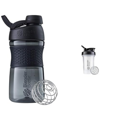 BlenderBottle SportMixer Shaker Bottle Perfect for Protein Shakes and Pre Workout, 20-Ounce, Black & Classic V2 Shaker Bottle Perfect for Protein Shakes and Pre Workout, 20-Ounce, Clear/Black