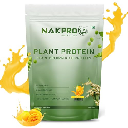 QURA Vegan Plant Protein Powder| 25.21g Protein, 4.85g BCAA | Pea Protein and Brown Rice Protein Powder for Muscle Gain and Recovery | Plant Based Protein for Men & Women (Mango, 1Kg)