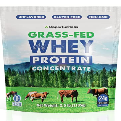 Grass Fed Whey Protein Powder Concentrate - Unflavored & Unsweetened - Pure Protein Supplement for Drink, Smoothie, Shake, Cooking & Baking - Non GMO, Hormone Free & Gluten Free - 2.5 Pound