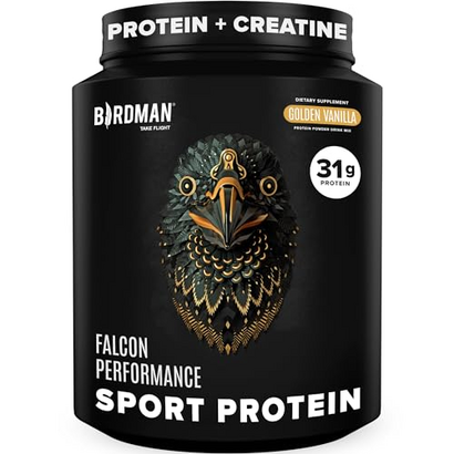 BIRDMAN Falcon Performance Vegan Protein Powder, 31g Protein, 5g Creatine, 5g BCAA, Probiotics, Electrolytes, Pre Workout, Low Carb, Sugar Free & Dairy Free, Plant Based Vanilla Protein -19 Servings