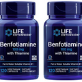 2PC Life Extension Benfotiamine w Thiamine 100mg Fat Water Soluble Vit B1 120Cap