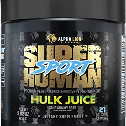 Alpha Lion Superhuman Sport Pre Workout Powder, Preworkout for Men & Women, Sports Nutrition Supplement, for Muscle Soreness, Recovery & Training, Energy & Focus (21 Servings, Hulk Juice Flavor)