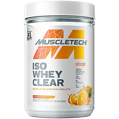 Muscletech Clear Whey Isolate Protein Powder Bundle - Lemon Berry Blizzard and Orange Dreamsicle Flavors, 22g Protein, 90 Calories, 1.1lb Each